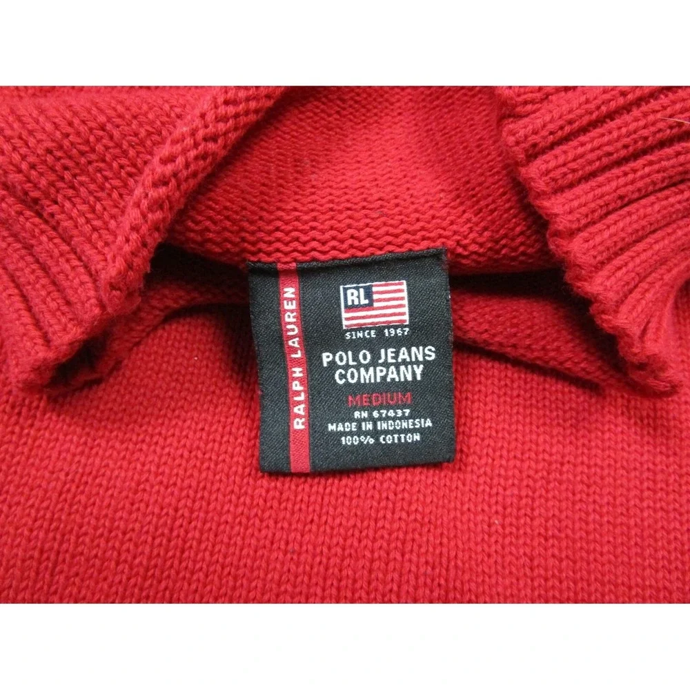 Vintage Polo Jeans Company by Ralph Lauren Men's Red Mock Neck Sweater Tight Arm